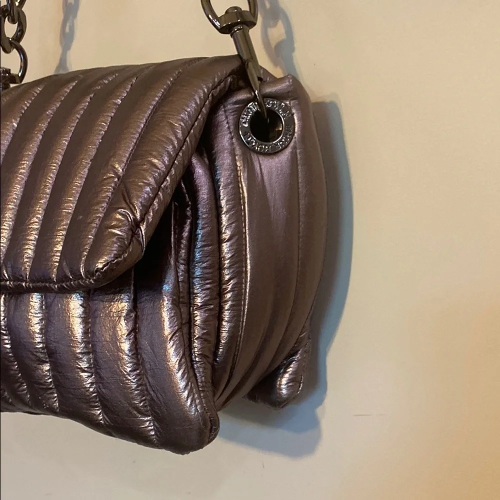 THINK ROYLN Silver Satchel with Chain Strap and Pleated Design